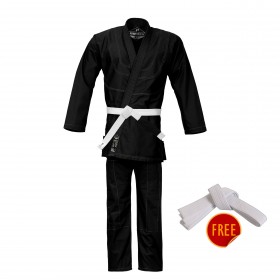 Ultra Light BJJ Gi Black - 100% Cotton Canvas (White Belt Included)