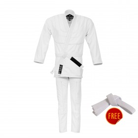 Ultra Light BJJ Gi White - 100% Cotton Canvas (White Belt Included)